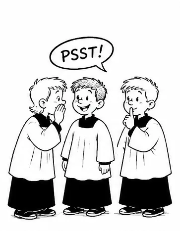 Zeichnung: Ministranten flüstern – Psst!